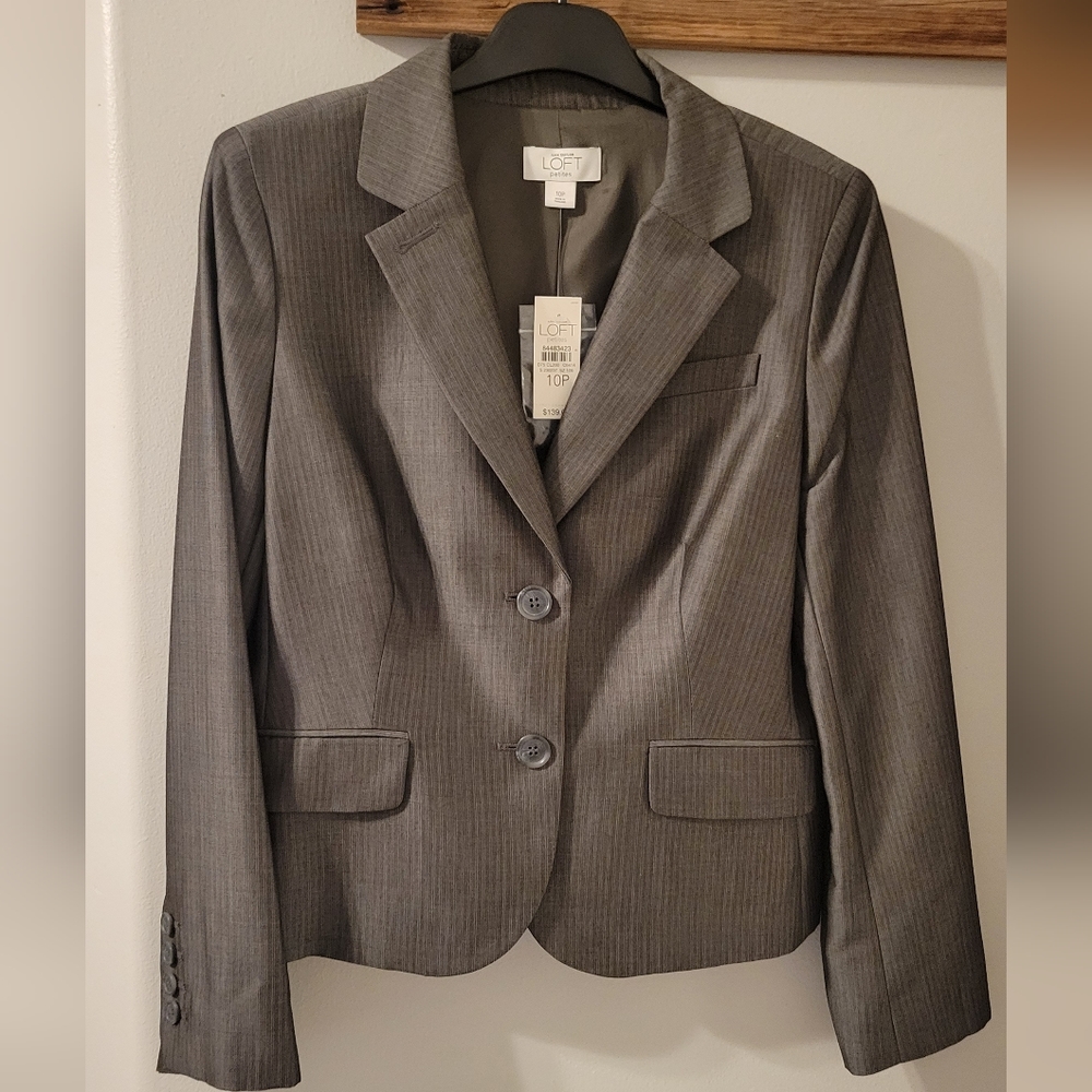 New NWT Ann Taylor Loft Brown Stripped Lined Suit Jacket Size 10P